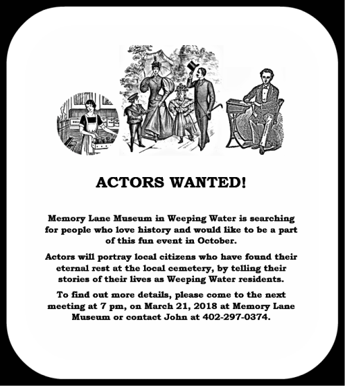 2018 03 07 WW Memory Lane ActorsWanted