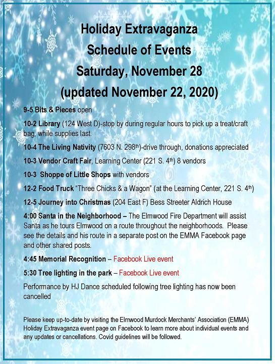 Holiday Extravaganza Schedule of Events as of Nov 22 1