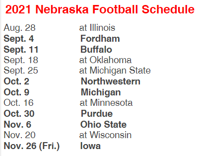 Husker Football Schedule 2021